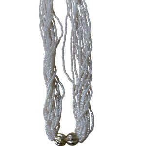 Multi Strand Beaded Necklace Creamy White Gold Tone Elegant Evening Wedding